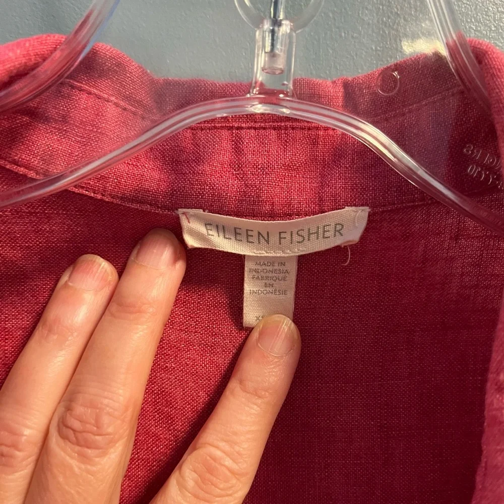 Eileen Fisher Linen Geranium Pink Classic Shirt Dress Size XS - Picture 6 of 8